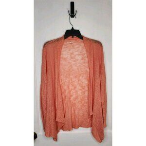 Eileen Fisher Orange Coral Open Front Fine Knit Cardigan 100% Linen Size Medium